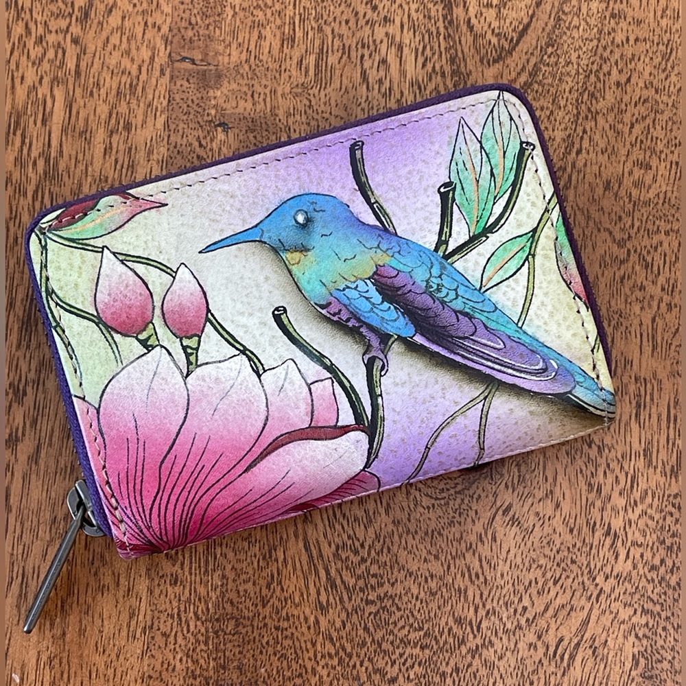 Anuschka Multi-Color Hand-Painted Leather Credit/Business Card Holder, EUC